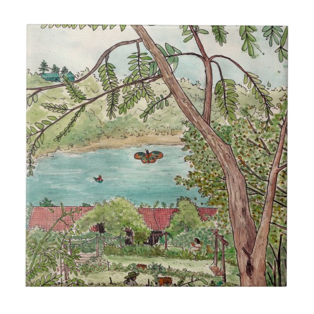 Exquisite Botanical Garden Oasis Watercolor Tile (Front)
