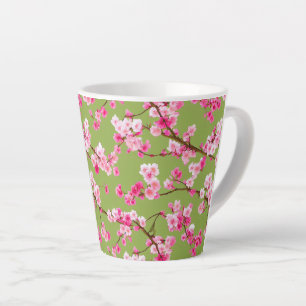  Exquisite Cherry Blossoms Florals on Chartreuse   Latte Mug