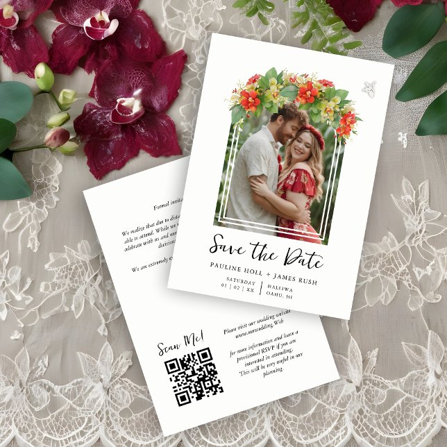 Exquisite Chic Botanical Arch Frame Photo Wedding  Save The Date (Exquisite Chic Botanical Exotic Arch Frame Photo Wedding Save the Date Card.)