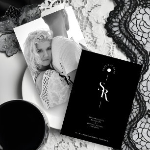 Exquisite Chic Minimalist Black Wedding Initials Save The Date