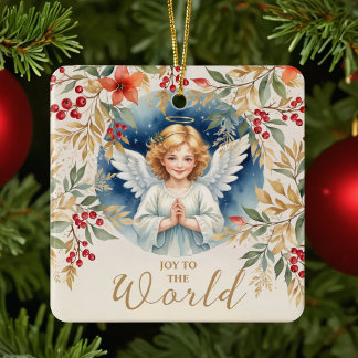 Exquisite Christmas Angel Flowers Victorian  Ceramic Ornament