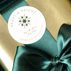 Exquisite Christmas Green & Gold Snowflake Thanks Classic Round Sticker