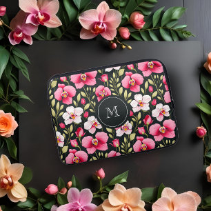 Exquisite Colorful Botanical Pink Orchid & Roses Laptop Sleeve