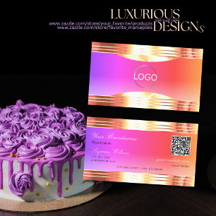 Exquisite Colourful Rose Gold Borders Logo QR Code Business Card