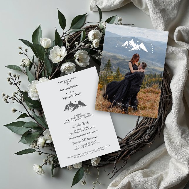 Exquisite Cool Rustic Mountains Photo in Grey  (Exquisite Cool Rustic Mountains Photo in Grey Wedding Silver Metallic Foil Invitation with Envelope.)