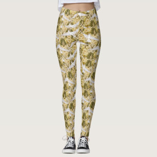 Exquisite Doves Against Floral Illustration Leggings