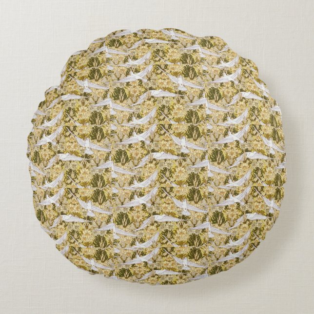 Exquisite Doves Against Floral Illustration Round Cushion (Front)