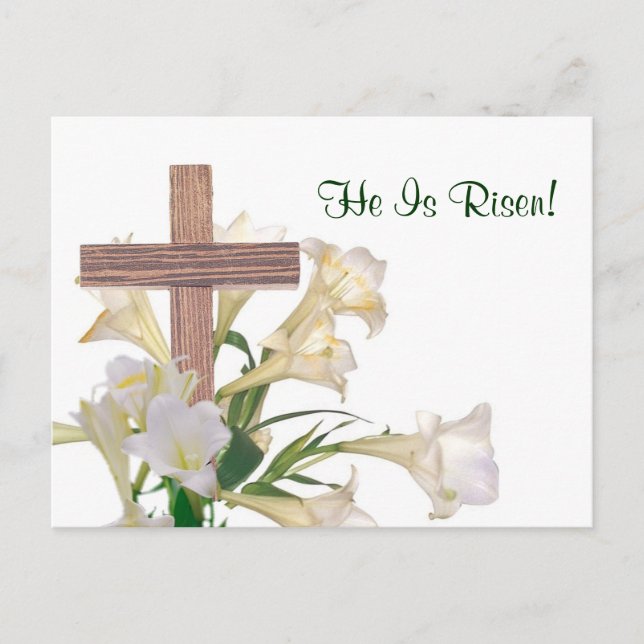 Exquisite! Easter Lilies & Wooden Cross Card (Front)