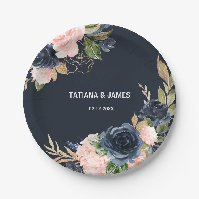 Exquisite Fall Floral Wedding Paper Plate (Front)