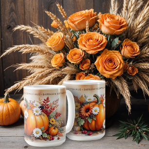 Exquisite Fall Pumpkins Wildflowers Custom Name Coffee Mug