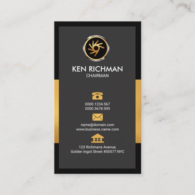 Exquisite Faux Gold Chairman Social Media Icons Business Card (Front)