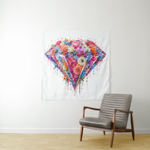 Exquisite Floral Diamond Design with Dripping Art Tapestry