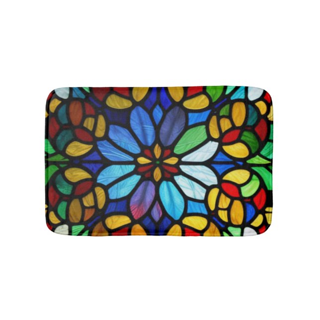Exquisite Floral Stained Glass Elegance Bath Mat (Front)