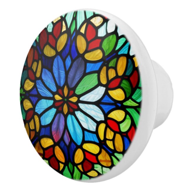 Exquisite Floral Stained Glass Elegance Ceramic Knob (Right)