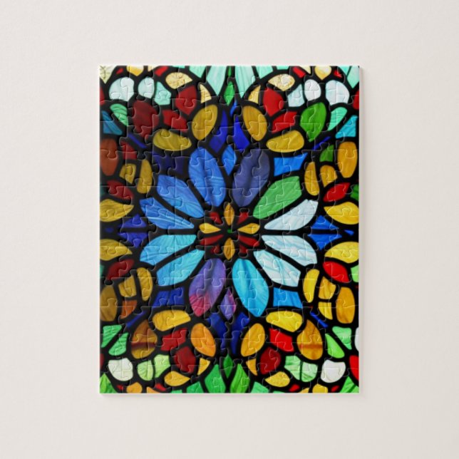 Exquisite Floral Stained Glass Elegance Jigsaw Puzzle (Vertical)