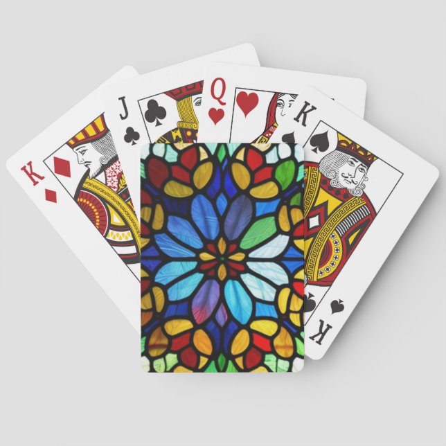 Exquisite Floral Stained Glass Elegance Playing Cards (Back)