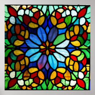 Exquisite Floral Stained Glass Elegance Poster