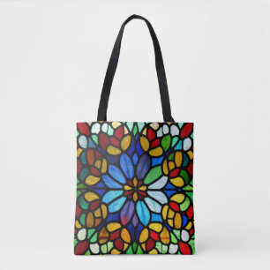 Exquisite Floral Stained Glass Elegance Tote Bag