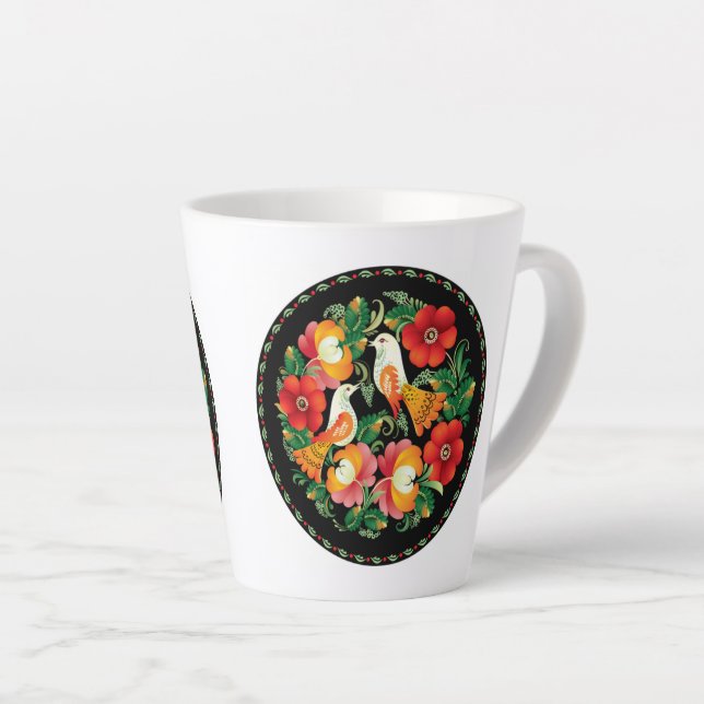 Exquisite Folk Art Birds Flowers Beautiful Decor Latte Mug (Right Angle)