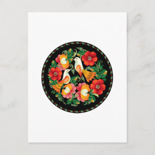 Exquisite Folk Art Birds Flowers Beautiful Decor Postcard
