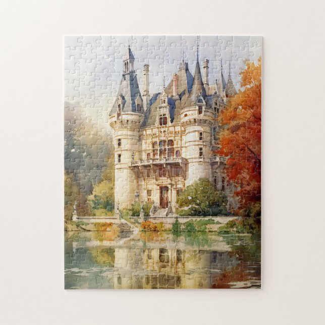 Exquisite French Castle Watercolor Puzzle  (Vertical)
