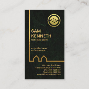 Exquisite Gold Building Lines Green Grunge Realtor Business Card