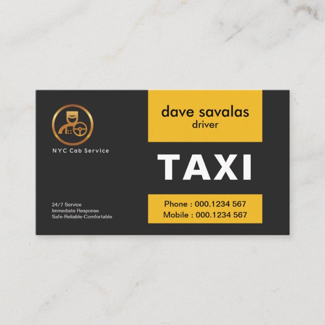 Exquisite Gold Chauffeur Logo Yellow Tabs Taxi Business Card (Front)