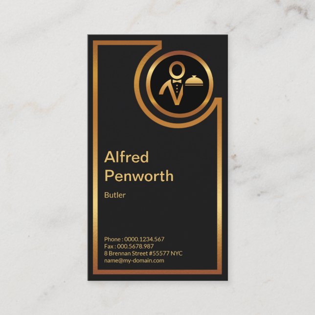 Exquisite Gold Frame Modern Butler Services Business Card (Front)