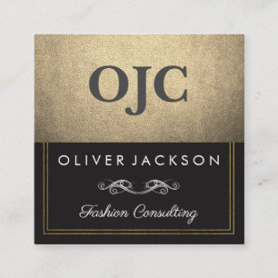 Exquisite Gold Leather with Double Line Work Square Business Card