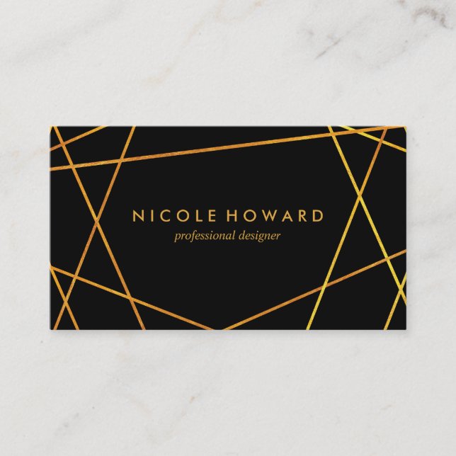 Exquisite Gold Lines Black Business Card (Front)