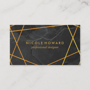 Exquisite Gold Lines Black Marble Business Card