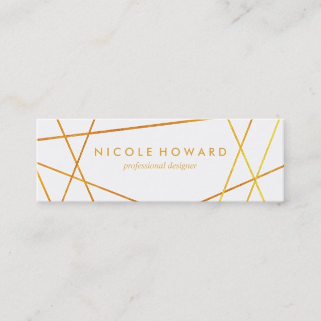 Exquisite Gold Lines Plain White Mini Business Card (Front)