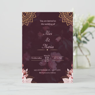 Exquisite Gold Mandala & Moody Floral Wedding Invi Invitation