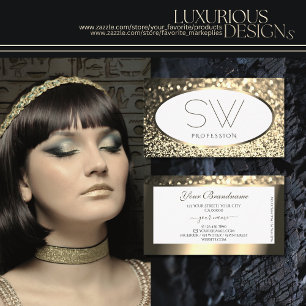 Exquisite Gold Sparkling Glitter White Monogram Business Card