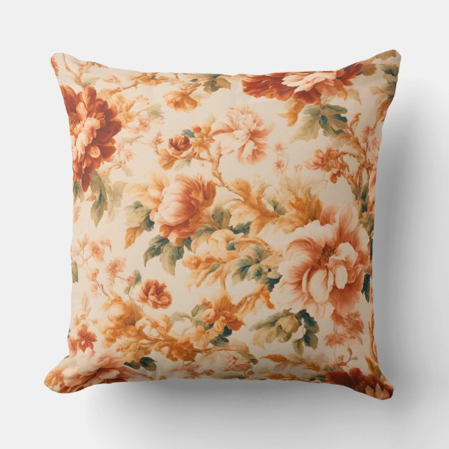 Exquisite Golden Brown Floral Leafy Cushion (Front)
