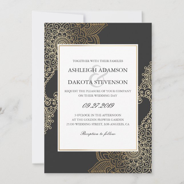 Exquisite Golden Floral Henna Wedding Invitation (Front)