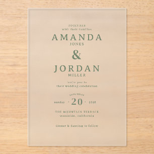 Exquisite Green Calligraphy Acrylic Invitations