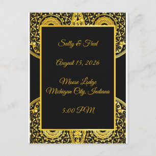 Exquisite High Resolution, Black And Gold Wedding Postcard