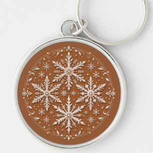 Exquisite Intricate White Snowflakes Key Ring
