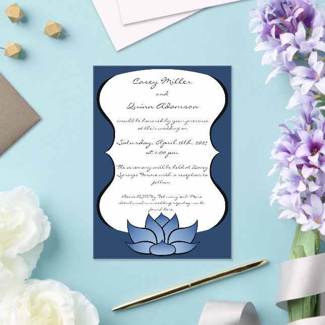 Exquisite Lotus in Blue Acrylic Wedding Invitations (Insitu (Wedding))