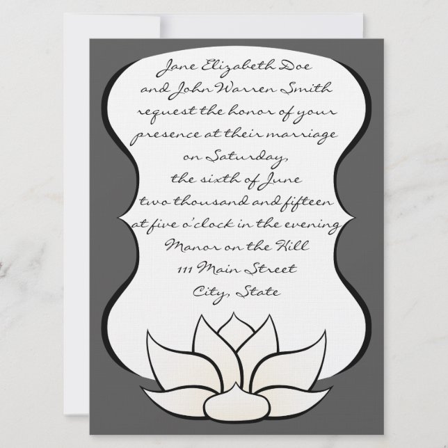 Exquisite Lotus in Pewter and White Invitation (Front)