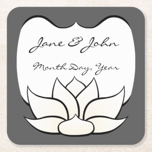 Exquisite Lotus in Pewter and White Paper Coaster