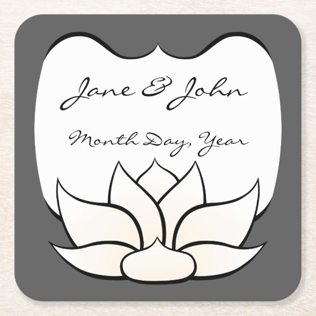 Exquisite Lotus in Pewter and White Paper Coaster (Front)