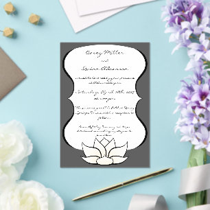 Exquisite Lotus in Pewter and White Wedding Acrylic Invitations