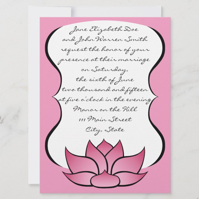Exquisite Lotus in Pink Wedding Invitation (Front)