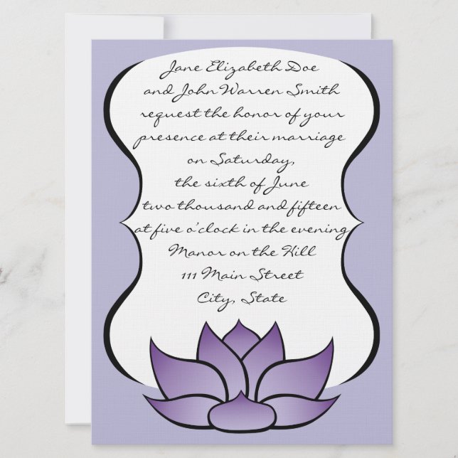 Exquisite Lotus in Purple Wedding Invitation (Front)