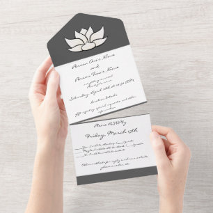 Exquisite Lotus in White All In One Invitation