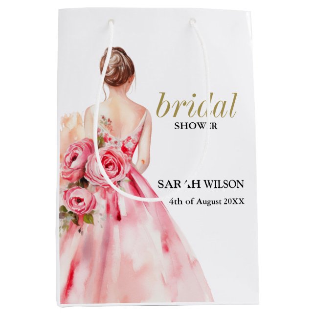 Exquisite Minimal Watercolor Wedding Bridal Shower Medium Gift Bag (Front)