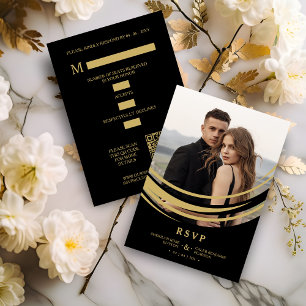Exquisite Modern Golden Abstract Geometric Shape RSVP Card
