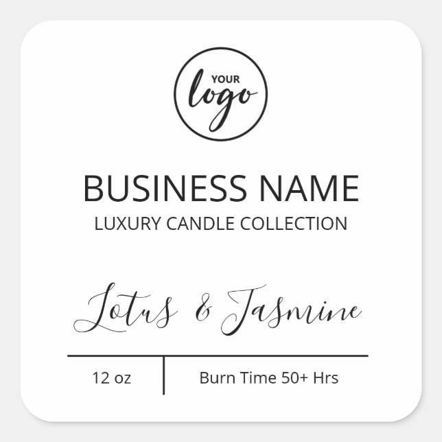 Exquisite Modern Logo White Candle Labels (Front)